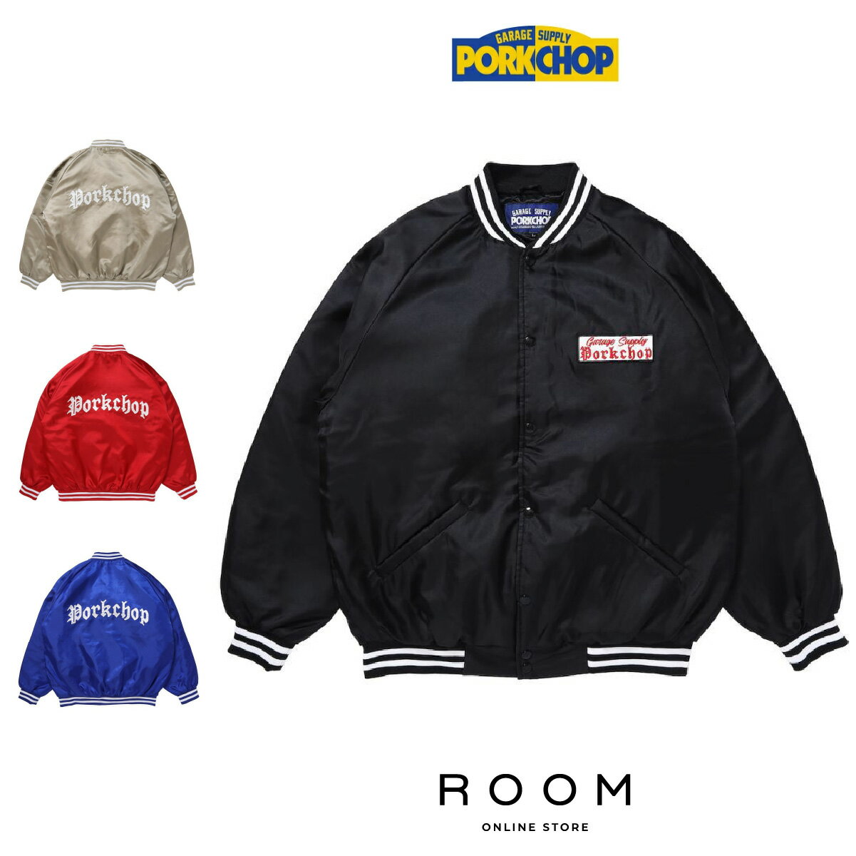 Ź ݡåץ졼ץ饤 PORKCHOPGARAGESUPPLY SATIN SPORT JKT ݡĥ㥱å...