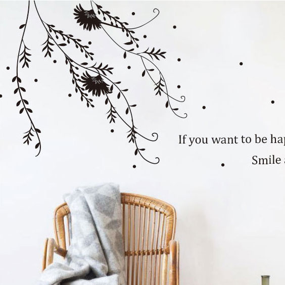 ウォールステッカー 植物 花 北欧 モノトーン おしゃれ 玄関 slow flower スローフラワー 転写 インテリアシール モダン アイビー 壁紙 カフェ風...