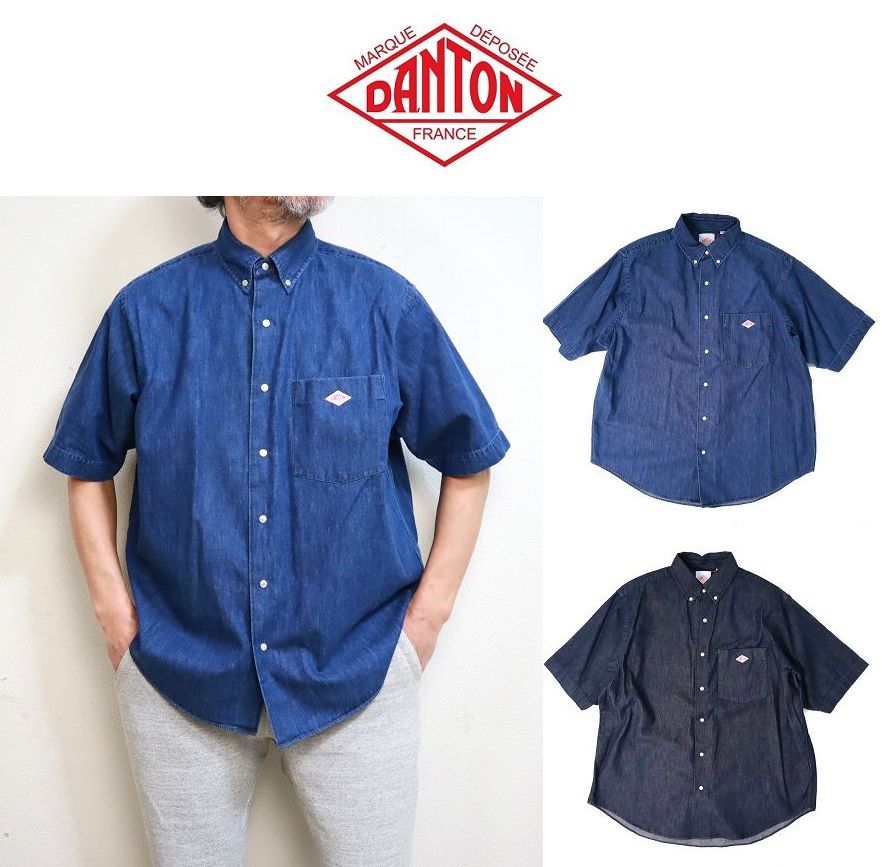 ダントン ダウン メンズ 2024春夏 DANTON ダントン DOT BUTTON B.D S/S SHIRT 定番デニム ダンガリー ボタンダウン半袖シャツ #DT-B0118 DUG【Men's】