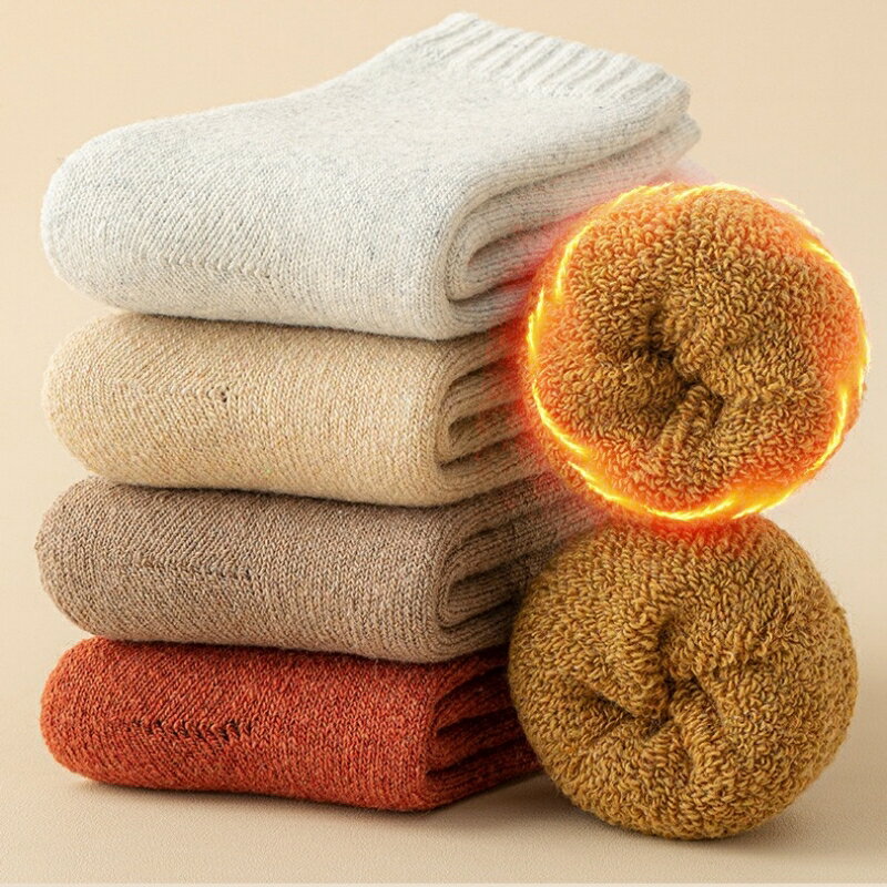 靴下 男女兼用 レディース ソックス メンズ 秋冬 厚手 【-30℃防寒・極暖38℃恒温】 ウールソックス 360°蓄熱 極厚裏起毛 室内 アウトドア 登山 22-28cm 3足セットのサムネイル