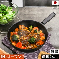 鋳物 鉄 フライパン 軽量 IH対応 オーブン対応 日本製 燕三条 鉄のフライパン 鉄製 軽い スリム おしゃれ ステーキ 肉 オーブン調理 深型 キッチン用品 スキレット 直火 ガス火 国産 日本 ギフト フライングソーサー［ Flying Saucer 鋳物フライパン 26cm ］