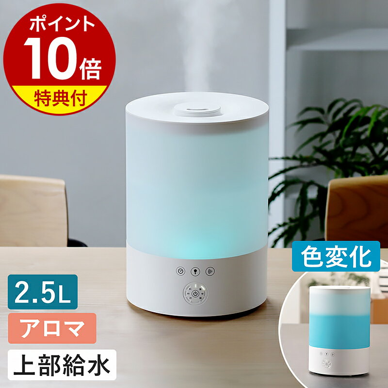 【特典付き】 加湿器 色が変わる お手入れ簡単 簡単給水 アロマオイル 2.5L ムードランプ ライト 8色 ..