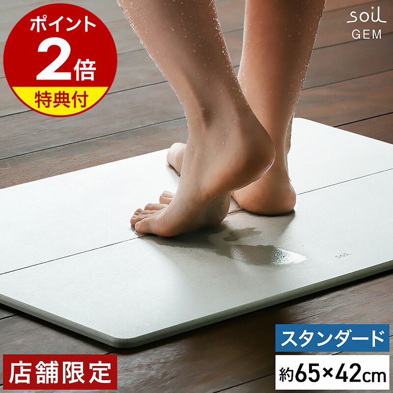 soil 　珪藻土　 【特典付き】珪藻土バスマット アスベスト不使用 soil ソイル お風呂 バスマット 洗面所 マット 珪藻土 国産 幅65cm 日本製 スタンダード 速乾バスマット ジェム 珪藻土マット ひる石 大判 吸水 足ふきマット ワイド 速乾【送料無料】［ soil GEM バスマット standard ］