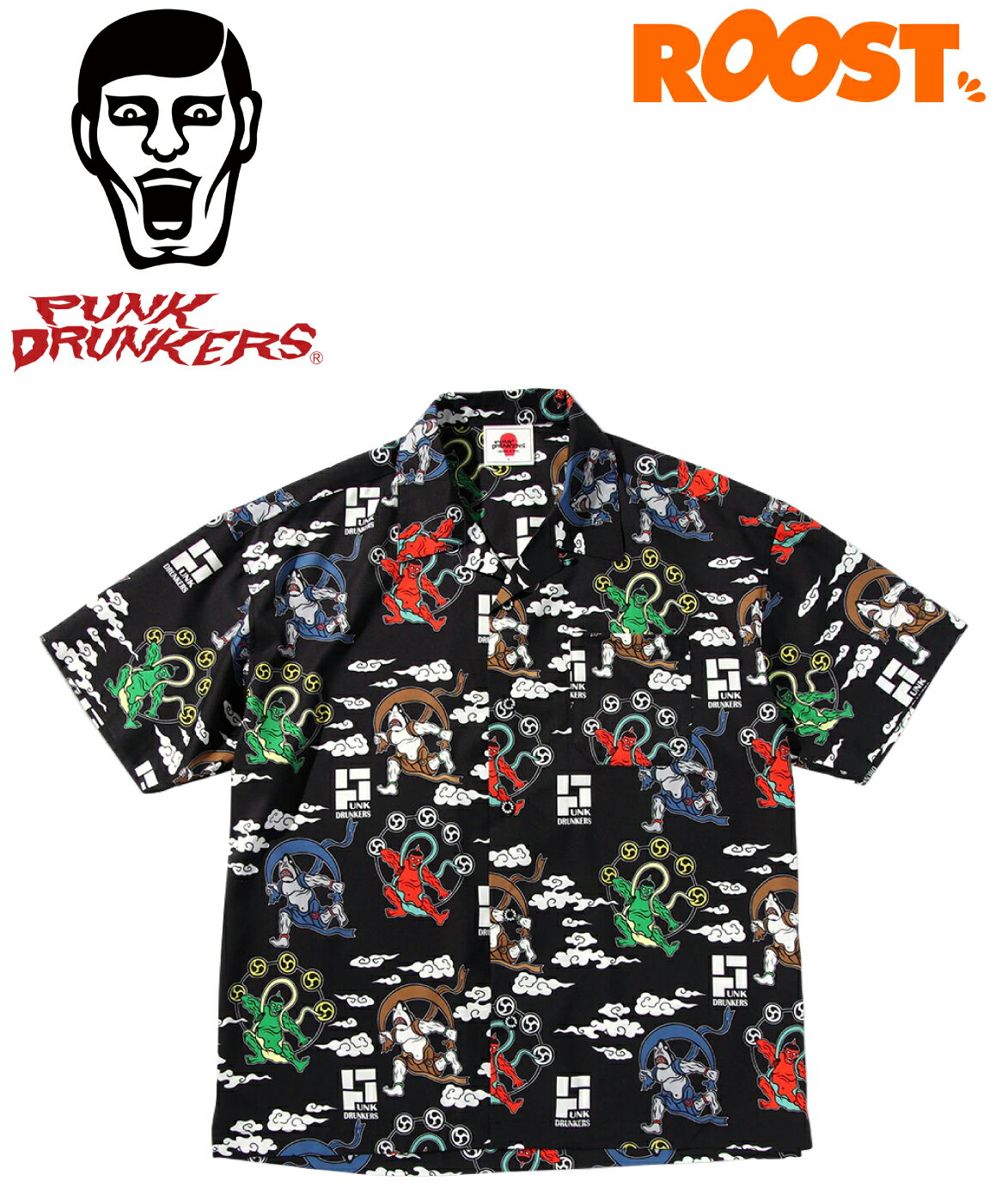 PUNK DRUNKERS パンクドランカーズ 風神雷神アロハシャツ 日本正規品 メンズ