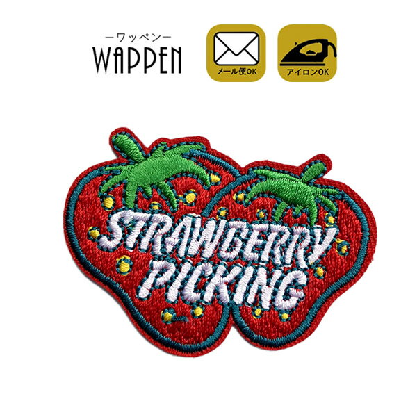 【30%OFFクーポン20日20時～】いちご ワッペン 刺繍 アイロン接着 縦4.5cm×横5.8cm アイロンワッペン イチゴ フルーツ 食べ物 手芸 オシャレ かわいい わっぺん 入園 入学 キッズ 子供 アップリケ あっぷりけ wappen マスク用小さいサイズ