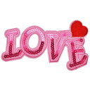 \今だけ20%OFF!/【楽天ランキング受賞】 ワッペン スパンコール アイロン接着 縦8cm×横13.8cm ピンク LOVE ハート 英語 キラキラ かわいい デコ ダンス 入園 入学 アップリケ あっぷりけ wappen