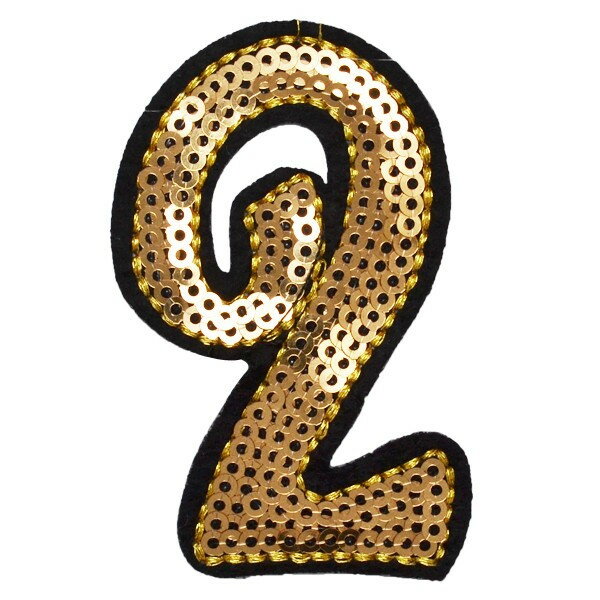 ワッペン スパンコール アイロン接着 縦6.2cm×横4cm ゴールド 数字 ナンバー 2 キラキラ アイロンワッ..