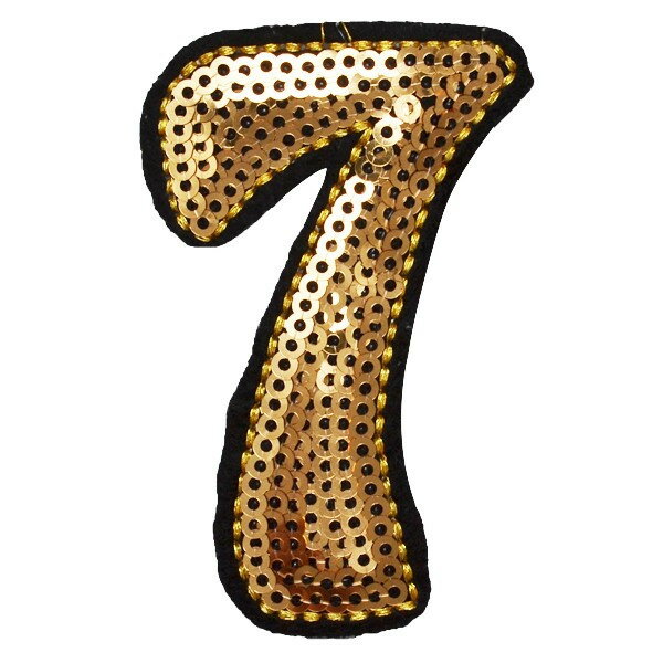 ワッペン スパンコール アイロン接着 縦6.3cm×横4.1cm ゴールド 数字 ナンバー 7 キラキラ アイロンワ..