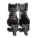 【楽天ランキング受賞】 ワッペン 動物 スパンコール アイロン接着 縦12cm×横8.5cm 猫 ネコ ねこ 黒猫 キラキラ アイロンワッペン デコ ダンス 入園 入学 アップリケ あっぷりけ wappen