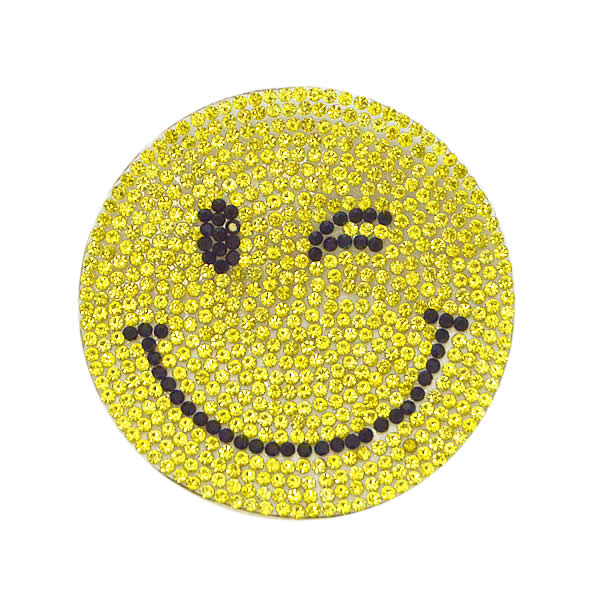 【20%OFFクーポン14日20時〜】スマイル ストーン ワッペン アイロン接着 縦5.9cm×横5.9cm イエロー ウ..