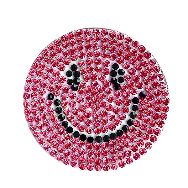 Alphabet - スマイル ワッペン ストーン アイロン接着 縦4.5cm×横4.5cm チェリーピンク ミニ smile ニコちゃん キラキラ アイロンワッペン 手芸 デコ ダンス 入園 入学 わっぺん アップリケ あっぷりけ wappen マスク用小さいサイズ
