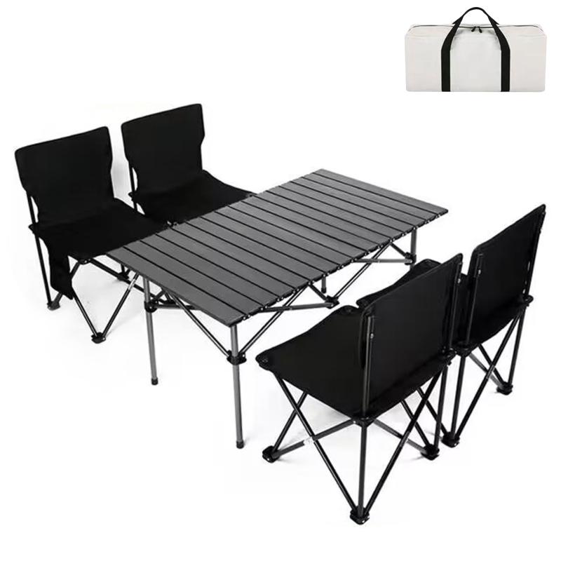 BEIKEMALL アウトドア テーブル チェア セット キャンプ テーブル57cm×95cm×50cm ピクニックテーブル 超軽量 折り畳み 組立簡単 収納バッグ付き BBQ お釣り ガーデン キャンプ用品(ブラック, 5点セ root-house-10192050 RoothouseStore パッケージ画像