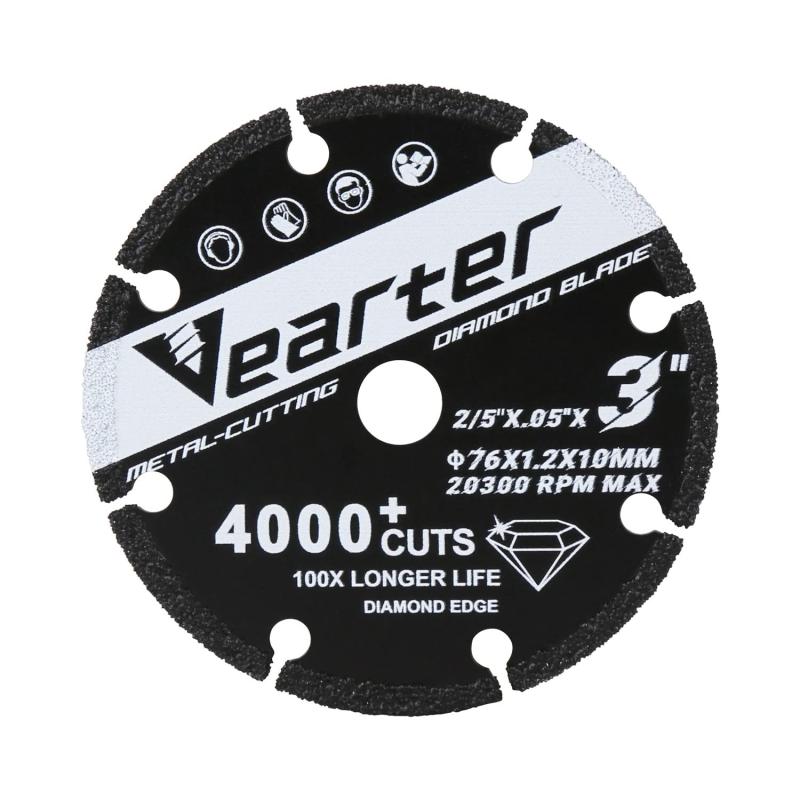 Vearter グラインダー 刃 ダイヤモンド 76mm x 10mm (3 x 2/5")切断砥石 金属・鉄工用 4000回以上のカットができるカッティングホイール ステンレス鋼、鋳鉄、石膏、鉄筋、木材など硬い素材切断