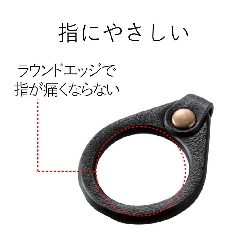 エレコム ストラップ リングストラップ 携帯 スマホ スマホ用 Lサイズ 内径22mm [手帳型ケースなどと合わせやすいソフトレザー] ブラック P-STF03BK