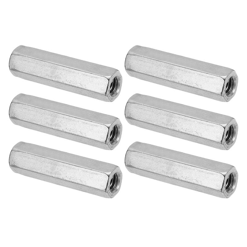 Rakuten - PATIKIL M8 x 1.25 高ナット 六角カップリング 6個 50mm/ 2"長さ 粗目 完全ねじ付き ロッドカップリングナット スタッドコネクタファスナー シルバートーン