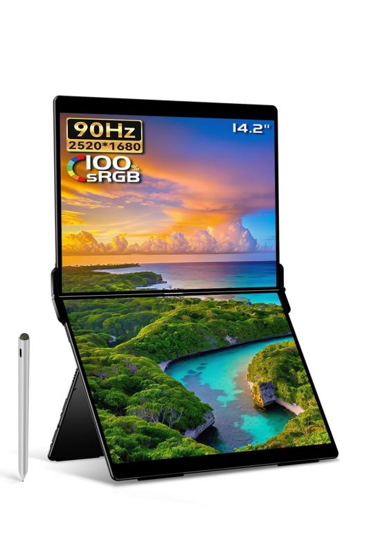 EHOMEWEI デュアルモニター タッチパネル 14.2インチ 2520*1680 IPSパネル タッチペン デュアルディス..