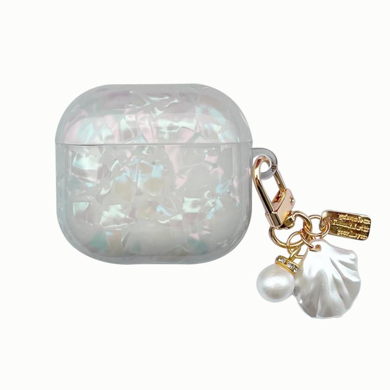Rakuten - xiahuasm AirPods ケース AirPods 4 ケース エアーポッズ 4 ケース カバー シェル パール オーロラ Apple キラキラ おしゃれ 可愛い 貝殻 チャーム付き xiahuasm AirPods 4 用ケース