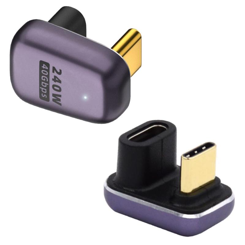 U字型USB C アダプタ USB Type-C 変換アダプタ 240W USB4.0 高速充電 高速データ転送 40Gbps 180度U字型 USB-C オス-メス 8K@60Hz対応 タイプC変換アダプタ【2個セット】ノートパソコン スマホ対応