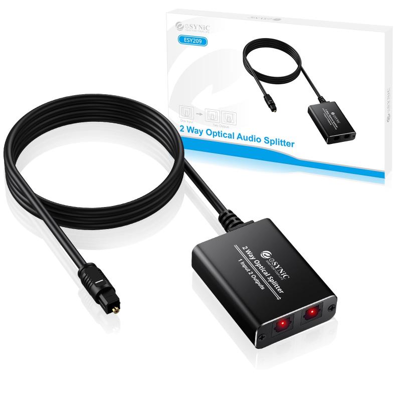 eSynic 光デジタル 分配器 1入力 2出力 SPDIF TosLink 分配器 光デジタルオーディオス プリッターPCM2.0、DTS、Dolby-AC3 対応 HDTV/PS3/PS5/PS4/Xbox/STB/VCR/Blue-Ray DVD