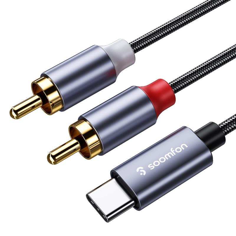 USB TYPE C RCA 変換ケーブル 3M - SOOMFON Type-C オーディオケーブル 2RCAジャック 赤/白 DACチップ搭載 Y型 分岐 高耐久性 ナイロン編み 金メッキプラグ スマホン/iP15/スピーカー/タブレット/ホームシ