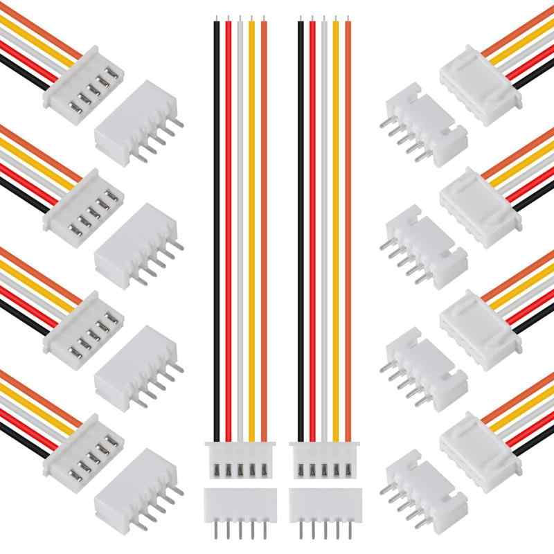 ACEIRMC 10組 JST-XHコネクタキット XH 2.54mm 5P ピンヘッダー オスとメスコネクタ プラグアダプター フラットワイヤーケーブル付き 200mm 26AWG JST XH(5P)対応