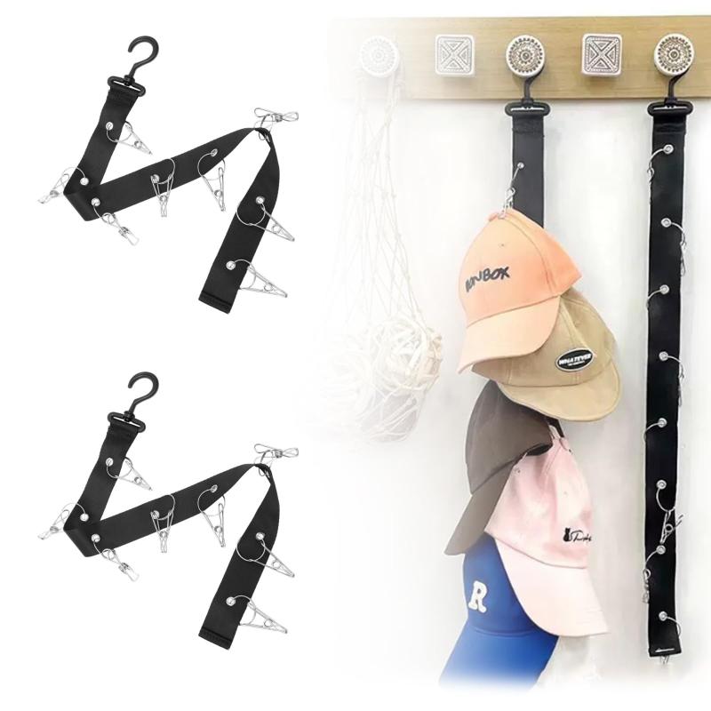 ZTFT 帽子掛け フック 2 本セット 帽子かけ キャップハンガー 16 個クリップ 折りたたみ スペース節約 帽子収納