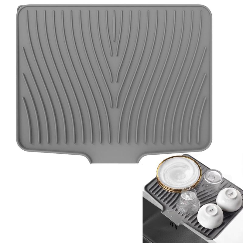HUIKKJP シリコン水切りマット 30x40cm グレー 多機能食器乾燥マット シンクマット 滑り止め 断熱 壁掛け収納 キッチン用