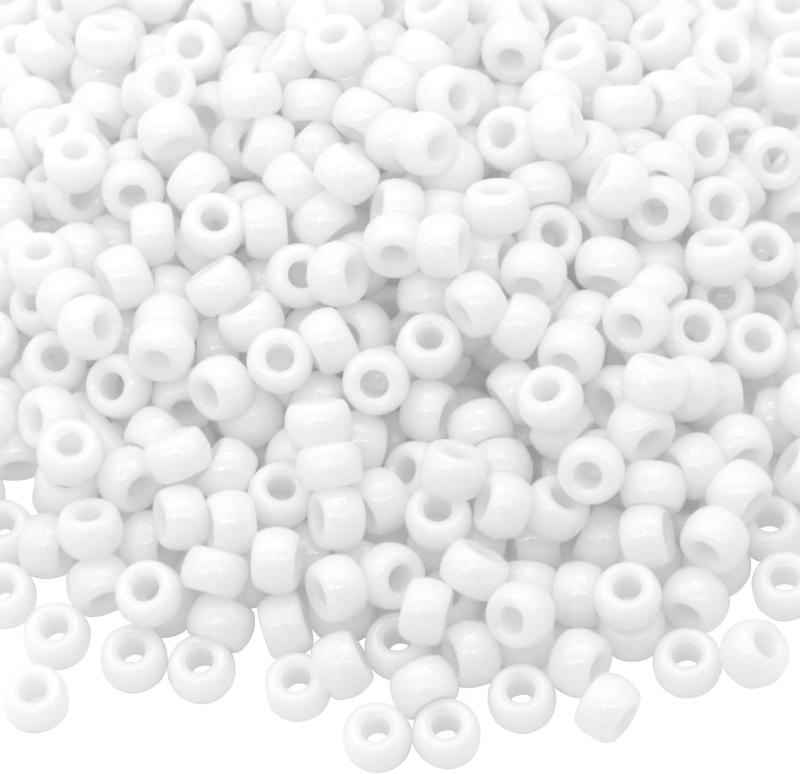 Rakuten - Auvoau 1000個 ポニービーズブレスレット 9mm ホワイトプラスチックバレル ポニービーズ ネックレス、三つ編み用ヘアビーズ、キーチェーン、ジュエリー作り用 (ホワイト)