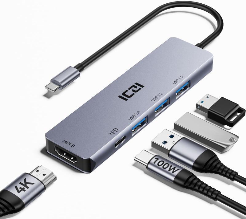 ICZI USB C ハブ(5-in-1, 4K, HDMI) 3*USB3.0ポート 5Gbps高速データ転送 Type-C 100W PD急速充電対応 アルミニウムケース ノートパソコン/PC/MacBook Pro/Air/iMac/iPad Pr
