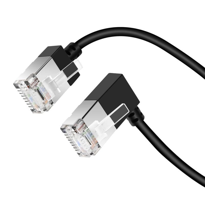 Dutevolns 細い 柔らかい Cat6A イーサネットケーブル 90度右 L型 3M、超薄型 Cat6 Rj45 LAN ギガビット、高速10Gbps 550Mhzケーブル、対応 PC、ルーター、PS4、PS5用（ブラック）