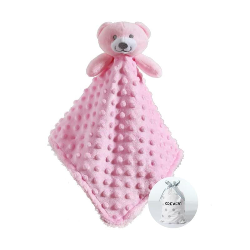 CREVENT 柔らかで快適なベビー毛布、ベビーガール男の子新生児用（ピンクベアー、ブランケット22 x 22 cm）
