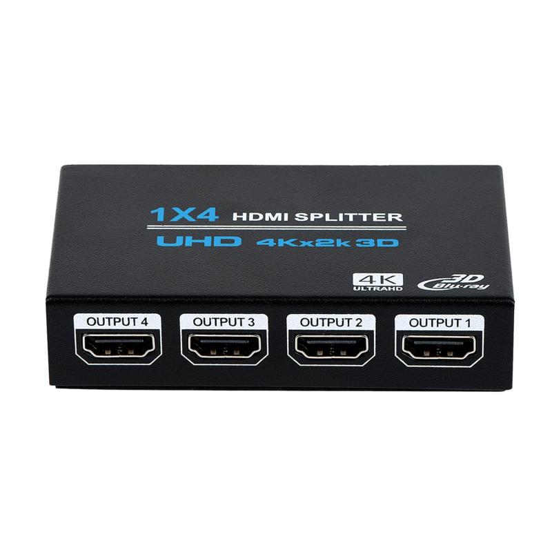 Rakuten - J-Wonlyus 1x4 HDMIスプリッター HDMI 分配器 1 入力 4 出力 オーディオビデオディストリビューターボックス 3D 4K x 2K HDTV、STB、DVD、PS3、プロジェクターなど対応