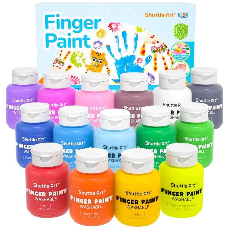 Shuttle Art 指絵の具 15色セット 水性 洗える 約59ml×15本 フィンガーペイント ボトルタイプ 大容量 水で落とせる 子供向け 知育 安全 手形足形アート クラフト 学校教材 おうち遊び 誕生日 入学
