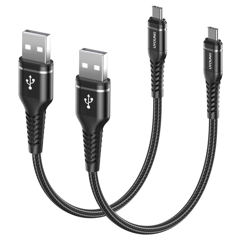 USB C ケーブル 短い Type C 充電コード 0.3M 2本セット ナイロン編み 急速充電 3A データ転送 充電コード iPhone17/16/15 Android 各種デバイス対応 ブラック