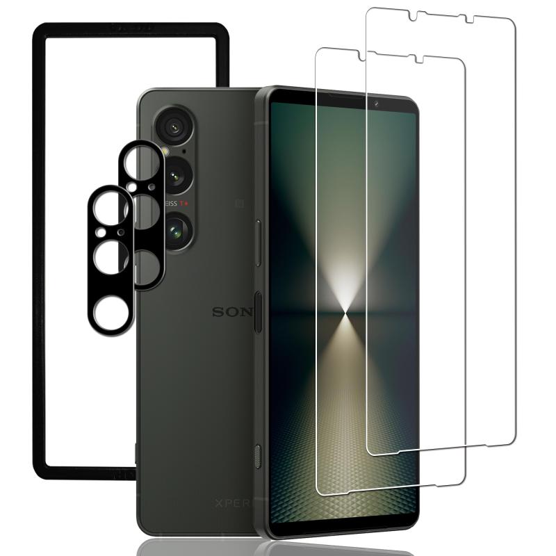 kawaylJP FOR Xperia 1 VI 用のガラスフイルム Xperia 1 VI ガイド枠付き 指紋防止 日本旭硝子製 硬度9H 耐衝撃 高透過率 気泡 飛散防止