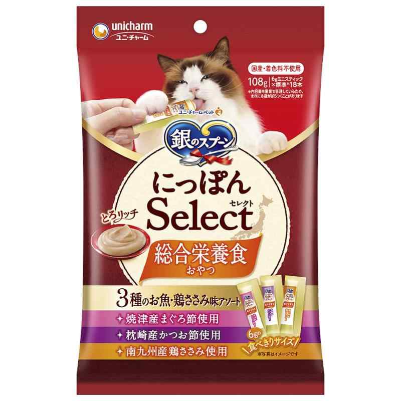 樂天商城 - 銀のスプーン 猫用おやつ 三ツ星グルメおやつ にっぽんSelect 総合栄養食とろリッチ 3種のお魚・鶏ささみ味アソート108g 108グラム (x 1)