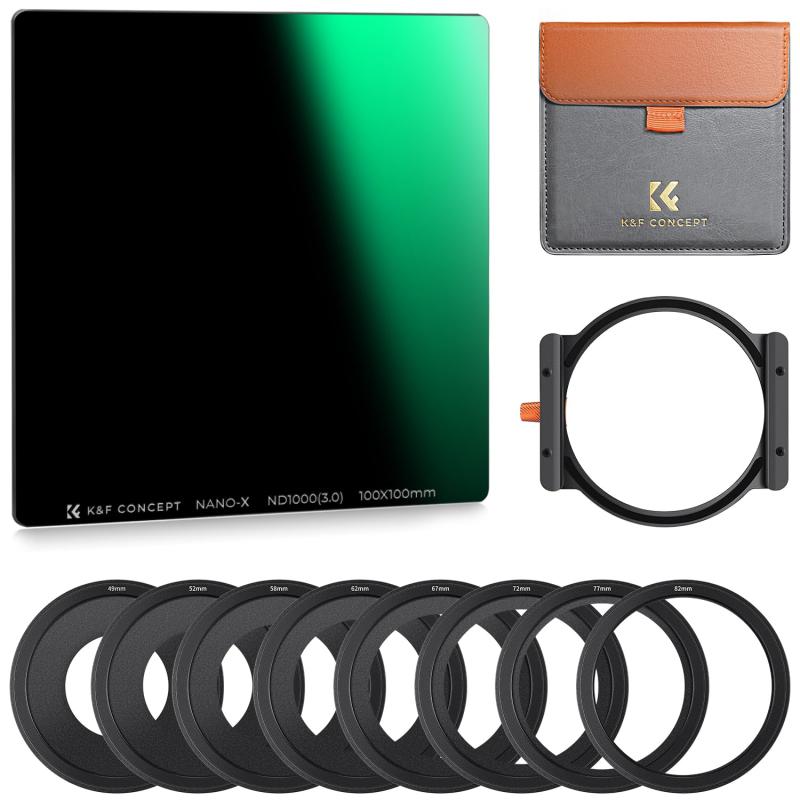 Rakuten - K&F CONCEPT 11枚セット ND1000フィルターセット 角型フィルター 100*100*2mm 光学ガラス ホルダー アダプターリング フィルターケース