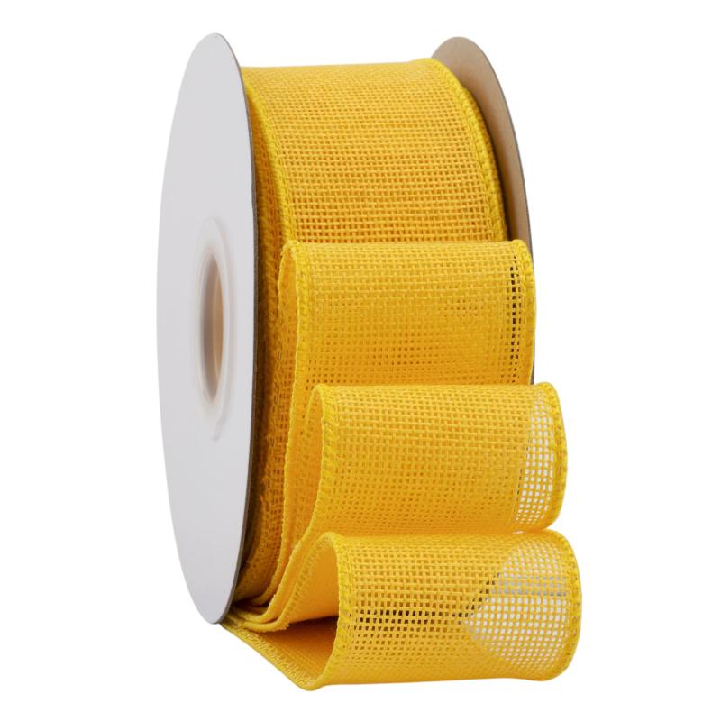 Rakuten - 【Ribbonitlux】幅50mm バーラップワイヤーリボン 長さ18m ギフト包装、蝶結びの作り方、ナチュラルなウェディングの装飾、クリスマスツリーの飾りに最適 #660イエロー
