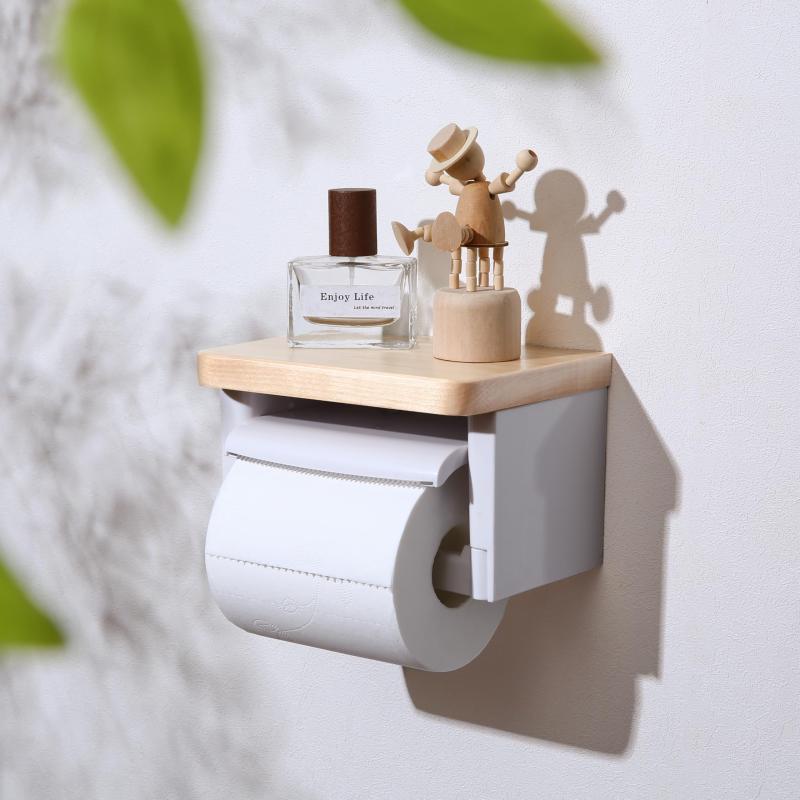 樂天商城 - トイレットペーパーホルダー シングル カバノキ材製 黒 バスルーム DIY おしゃれ 棚付 カット機能付 賃貸 トイレットペーパーホルダー お洒落 小物置き 簡単設置 飾り棚 便利なカット機能