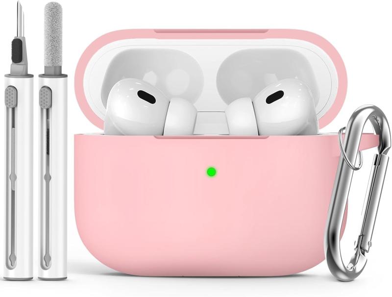 Rakuten - Inesore for AirPods Pro2 ケース (2023/2022/2019) カラビナ & クリーニングペン付き、シリコン素材/全面保護/耐衝撃/強力な落下防止、エアーポッズプロ 第2/1世代対応保護カバー -ピンク
