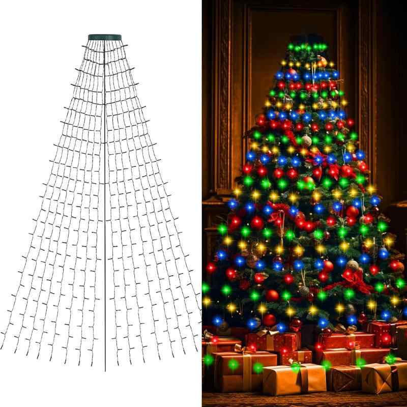 クリスマスツリー電飾 2M 16本 400球 led イルミネーション 防水 カラフル led ツリーライト クリスマス イルミネーション usb式 タイマー付き クリスマス用ライト【取付楽々】ツリーにストリングライトを巻きつける必要はありません、クリスマスツリーのトップからツリーを覆うように掛けるだけで取付完了します、そして、USBプラグをコンセントに挿すだけでライトが点灯、取付が楽々広拡散LEDを採用して電球間隔も均一一粒一粒が明るくて、クリスマスの雰囲気を盛り上げます。「ledイルミネーションライト」ウォームホワイトあるいはカラフル2色選択可能、ご気分より好きない色が選んで、8種類点灯パターンとはリモコンあるいはパネルボタンだけで飾り付けのイメージや気分で変更できます。メモリー機能付きなので、前回にお好きなモードを点灯して、コンセントを抜いて、再度差して点灯パターン設定が必要なし。【2way 操作・消灯タイマー機能・明るさ調整】USBプラグ上のボタンを押しても点灯パターンを切り替えられます。そして、リモコンをUSB端に向いて光るパターンの切替、三つの消灯タイマー（例えば6時間明かりを照らして18時間消えるサイクルに設定します）、リモコンはつららライトの点灯輝度（25%、50%、75%、100%）を選択可能、ご使用シーンに輝度を調整してください。【8つの点滅パターン・タイマー】ゆっくり点滅、組み合わせ、波などの8つの点灯パターンとは飾り付けのイメージや気分で変更できて、ウォームホワイトの発光色を選んで、マンチックで暖かい雰囲気を演出します；カラフルの発光色を選んで多彩、より華やかなクリスマスの雰囲気を盛り上げます。【多用途】長さ：16本*2mの垂れ下がるワイヤライトで400個電球、電源ケープル5m，十分な長さで、どんな場所にも取り付けます。このクリスマスツリーライトはクリスマス、感謝祭、イースター、ハロウィン、パーティー、お庭、ガーデン、ホテル、商業施設など、屋内外の（1m-2m）ツリー装飾に最適です。【専門語説明書付き】屋外でもしっかりご利用いただける防水IP65。雨の日でも安心してお使いいただけます。専門な語説明書と一年の付きで、ご使用中に何か問題がありましたら、ご遠慮なく出品者と連絡してください。