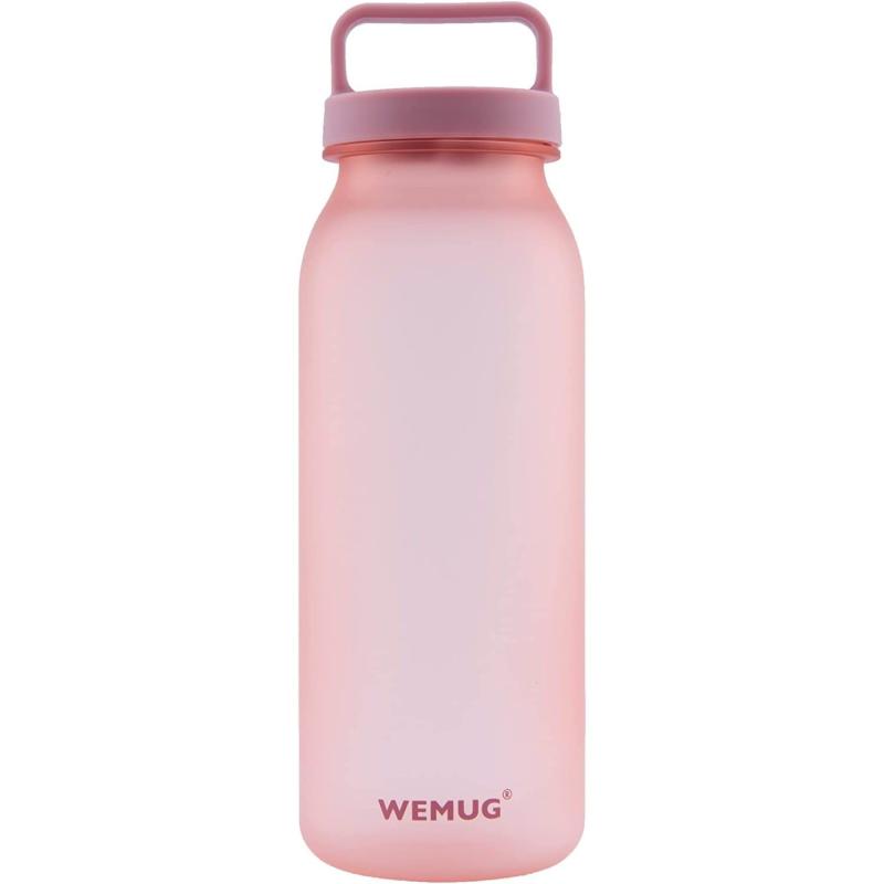 WEMUG ウォーターボトル 620ml (超軽量・パッキンレスで高密閉) スポーツボトル プラスチック 水筒 Handled (ピンク)