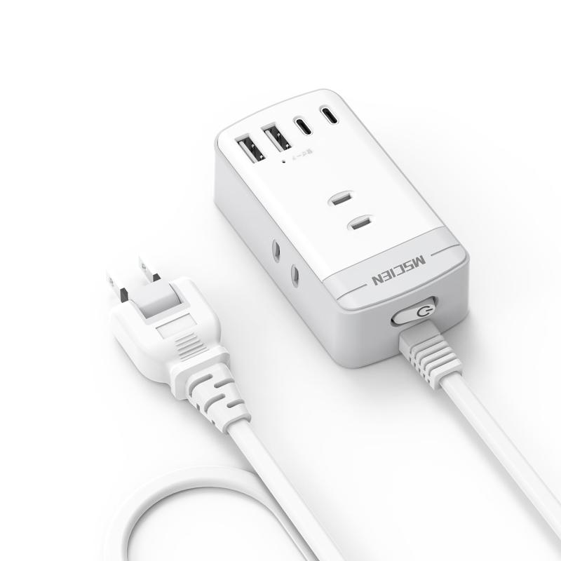 Mscien 延長コード 5m スイッチ付き 電源タップ 3個AC差込口 2個USB-C 2個USB-A コンセント 分岐 テーブルタップ 雷…
