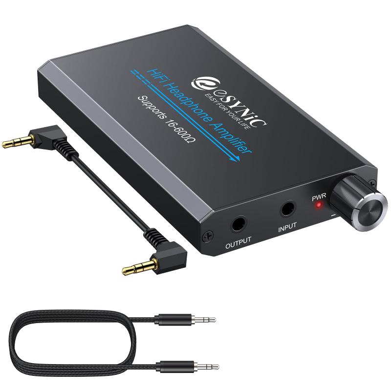 eSynic ヘッドホンアンプ HiFi 音量パワーアップ 16-150Ω/300Ω/600Ω Gainゲイン機能付き 3.5mmジャック 1000mAH容量 充電式 アルミマット材質 SNR>100Db 音量調節 8Hまで働く可能 ヘッドフォン