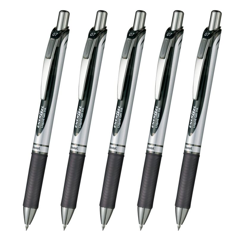 樂天商城 - ぺんてる ボールペン ゲルインキ エナージェル ノック式 0.7mm シルバー軸 XBL77-A 黒 5本