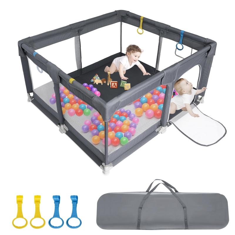 BQKOZFIN ベビーサークル 120x120x66cm 正方形 コンパクト 扉付き 大型 プレイヤード baby playpen 滑り止め吸盤 メッシュタイプ 洗濯..