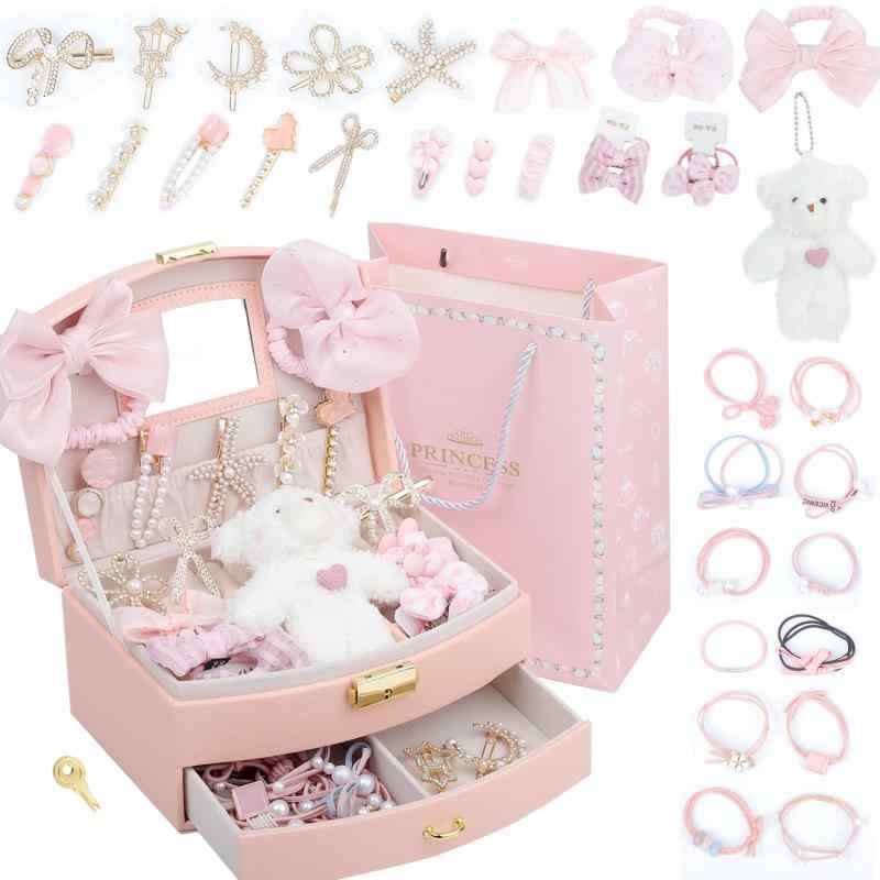 Sitengle ヘアアクセサリーセット かわいい 収納ボックス付き 女の子プレゼント 大容量 プリンセス アクセサリーセット ヘアクリップ ヘアゴム 入園式 入学式 卒業式 子供の日 七五三 誕生日