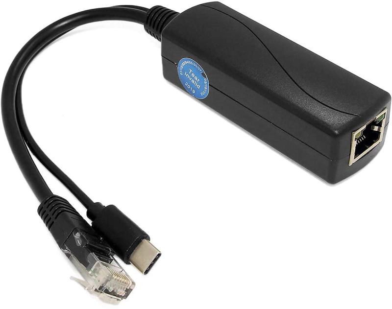 RevotechギガビットタイプCPoEスプリッター5V3A、IEEE 802.3af / at標準、10/100 / 1000MbpsタイプCパワーオーバーイーサネットスプリッター、RJ45ポートおよびTYPECポート（TYPEC0503Gブラック）