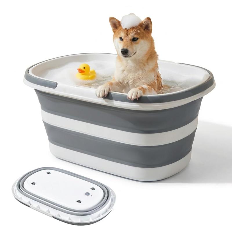 Rakuten - RULAYMAN 折りたたみ ペット用バスタブ 満水安定・型崩れ防止 硬度強化版 35L【】 犬 お風呂 水抜き栓・日本語感温シール付き たらい 洗い桶 猫犬お風呂用 幅60×奥行40×高さ26cm 猫