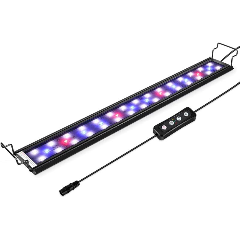 hygger 水槽ライト アクアリウムライト LED 熱帯魚ライト 水槽用 60LED 70CM 90CM 3つの照明モード 明るさ調整 タイマー付き 観魚飼育 水草育成 スライド式 70~90cm水槽対応 省エネ 長寿命 20W🐠【高輝度LED】水槽ライトは耐久性のある20w高輝度LEDを採用して、完全な色比率により、フルスペクトルを実現して、魚と水草を色鮮やかに照られて、魚の飼育と水草の育成に最適です。淡水・海水水槽どちらも美しく演出でき、省エネで長寿命のLEDライトで手軽にアクアリウムをお楽しみいただけます。🐠【明るさ調整可能】水槽用照明ライトはホワイト・ブルー・レッドの3種類の色の60個LEDビーズがある、3つの照明モードの変更で、魚、水草、水の究極の美しさを実現できますまた、5段階で光の明るさを調整できます。さまざまな照明効果を調整して、水槽に健康で活気がある環境を提供することができます。🐠【タイマー付き】LED水槽ライトは3時間/6時間/12時間3段階節電タイマーを設定できます。電気代を大幅カットできますデフォルト機能も付き、電源がOFF状態と電源切で再起動すると、元の設置状態に戻り、再設置不要で、すごく便利です。ご注意：タイマーモード終了後、LEDライトは弱い明るさのままです。🐠【ライトリフト付き】アクアリウムライトは収縮可能なブラケットを使って、伸ばしたり縮めたりでき、水槽のサイズに合わせて手軽に設置できます。ブラケットをライトの両サイトの穴に差し込んでから、水槽の縁に取り付けてください。プラスチックとアルミの2種類のブラケットは、異なる厚さの水槽に適しています。🐠【長寿命・省エネ】製品は散熱性の高いアルミ合金を主体としており、最も高い光度の下でもライトのスムーズな散熱をします。消費電力20W、LED光源は高い輝度の上、省エネで熱によるLEDの劣化を最大限に抑制します。抗酸化性に優れ、使用寿命50000時間のLEDライトの安定した仕様も保障します。